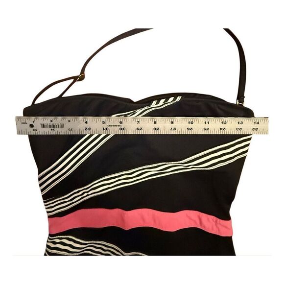 Anne Cole Stripe Bandeau One Piece Swim Suit Black/Pink/White Sz. M Beach - Picture 8 of 11